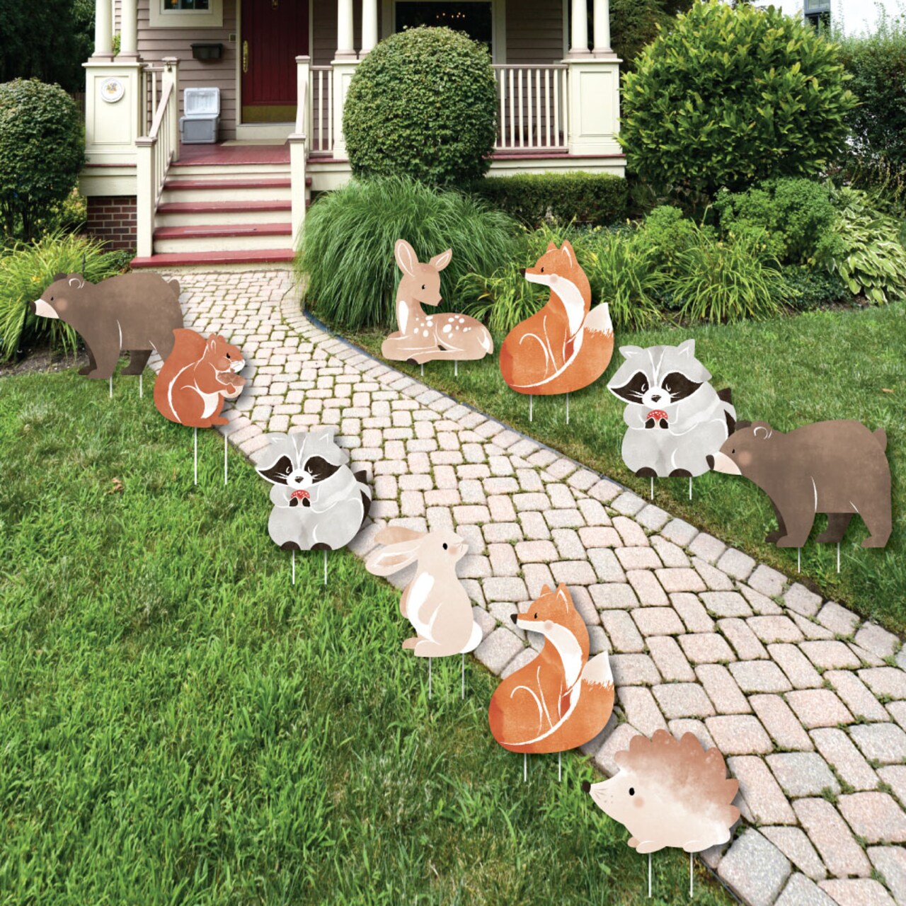 Big Dot of Happiness Woodland Animals Outdoor Decorations, Baby Shower or Birthday Lawn Ornaments, Forest Animal Yard Signs with Stakes - 10 Piece Set